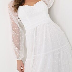 Lulus Affectionate Aura White Swiss Dot Tiered Bustier Midi Dress - Size XXL